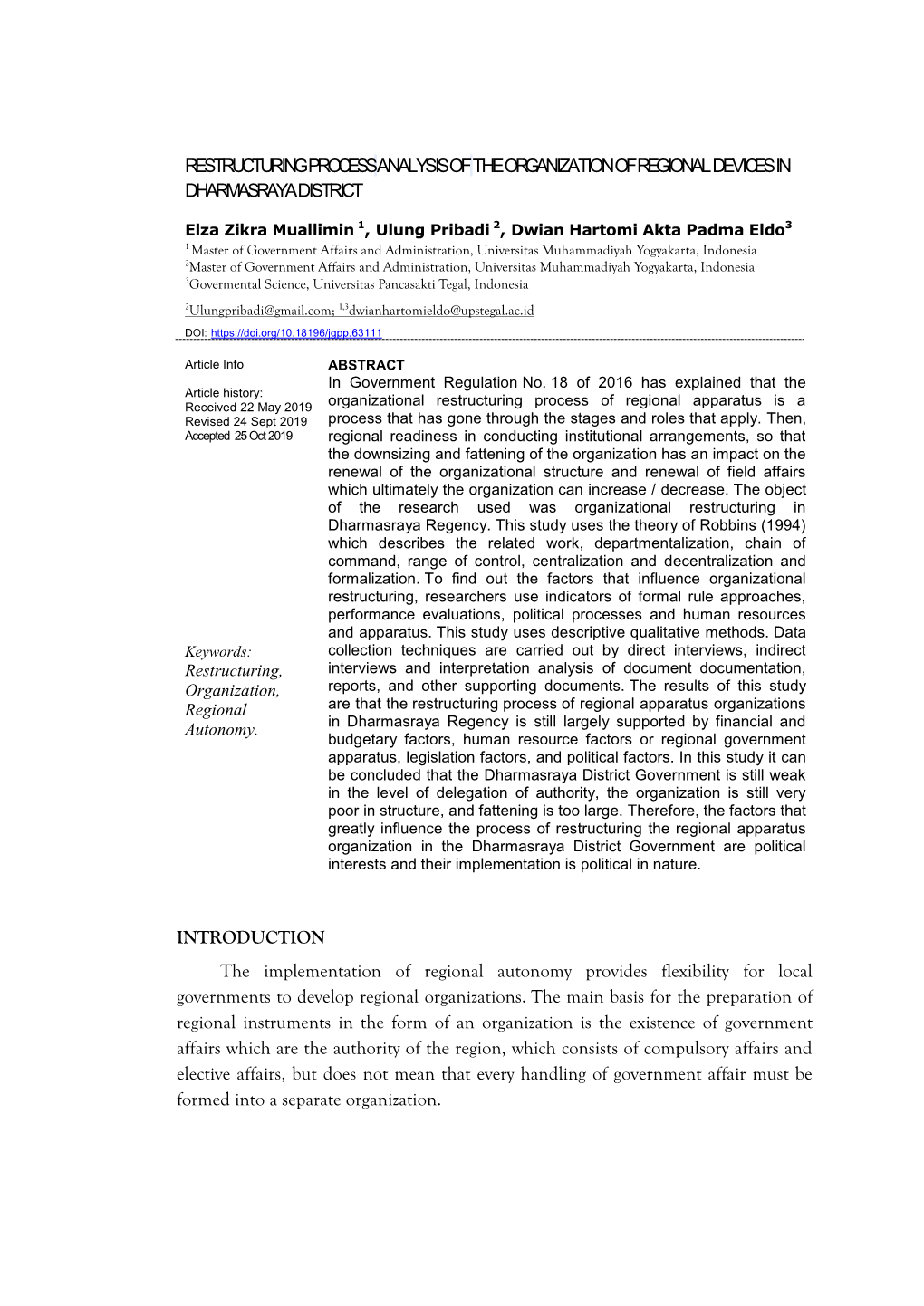 Restructuring Processanalysis of The