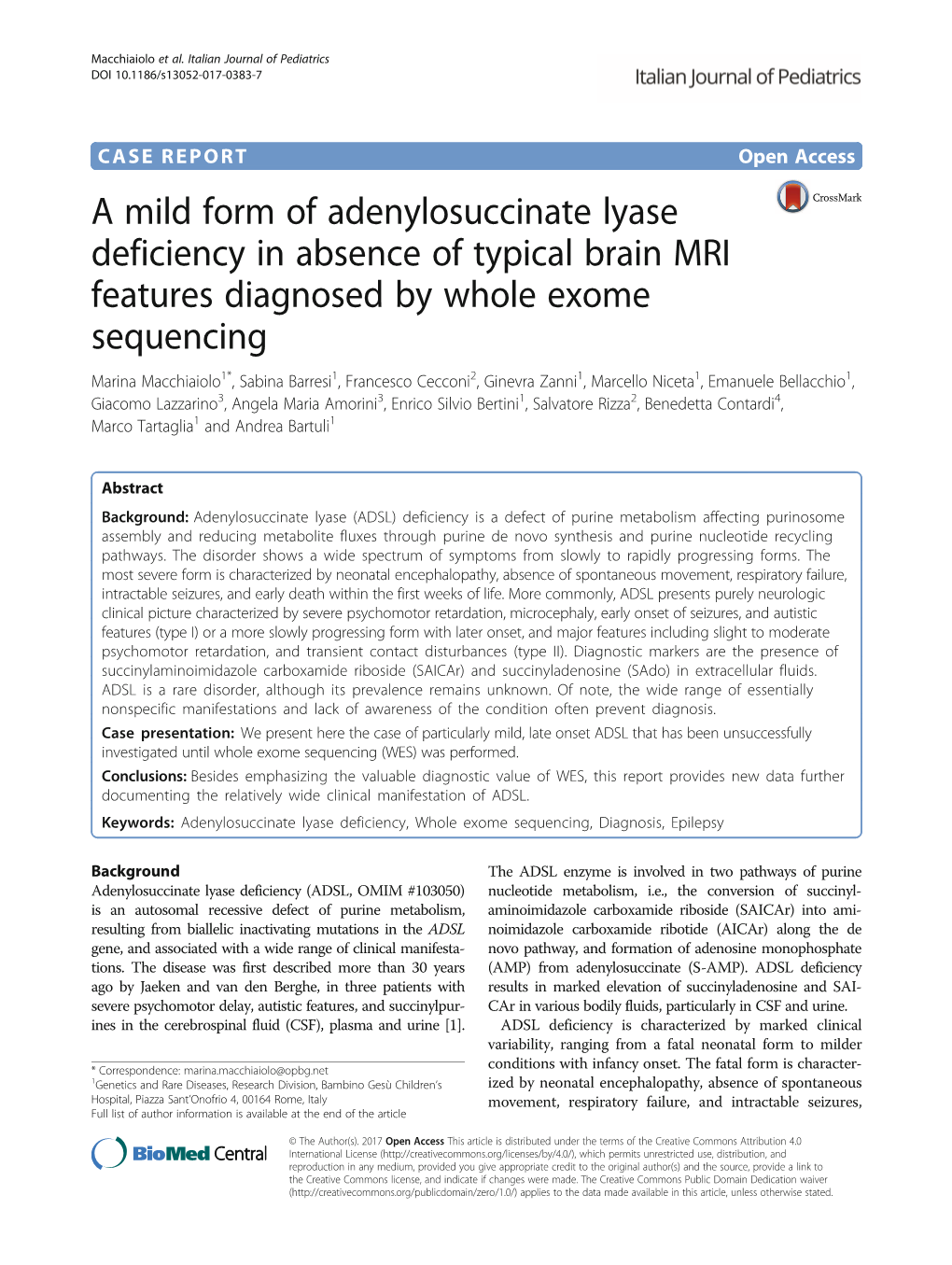 A Mild Form of Adenylosuccinate Lyase Deficiency in Absence of Typical Brain MRI Features Diagnosed by Whole Exome Sequencing