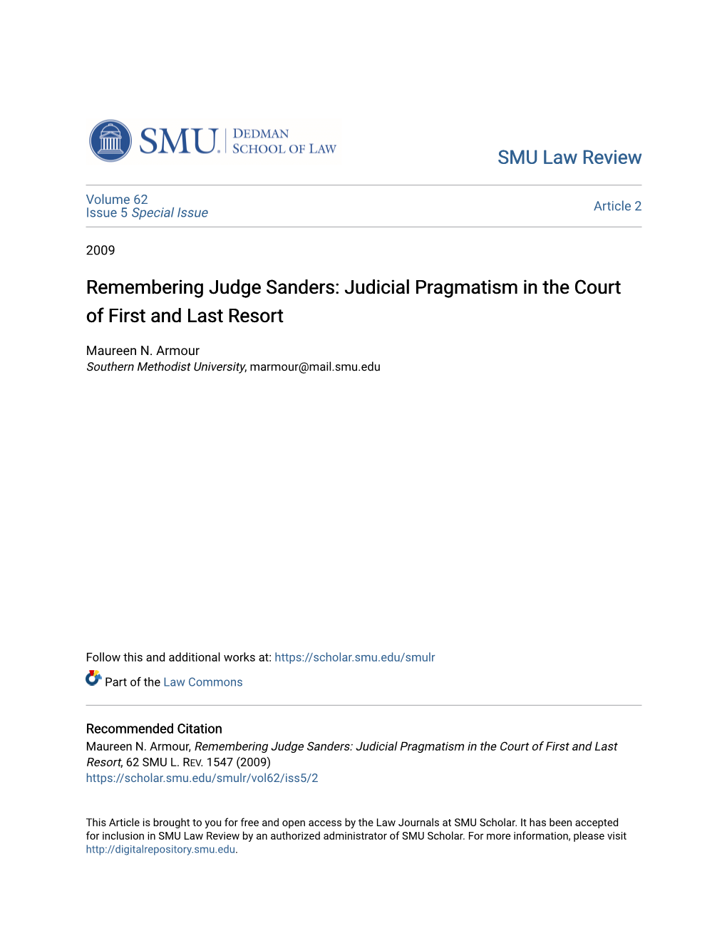 Remembering Judge Sanders: Judicial Pragmatism in the Court of First and Last Resort