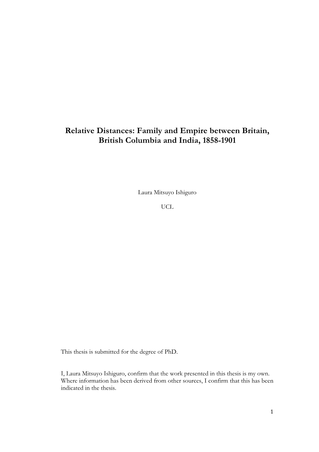 Family and Empire Between Britain, British Columbia and India, 1858-1901