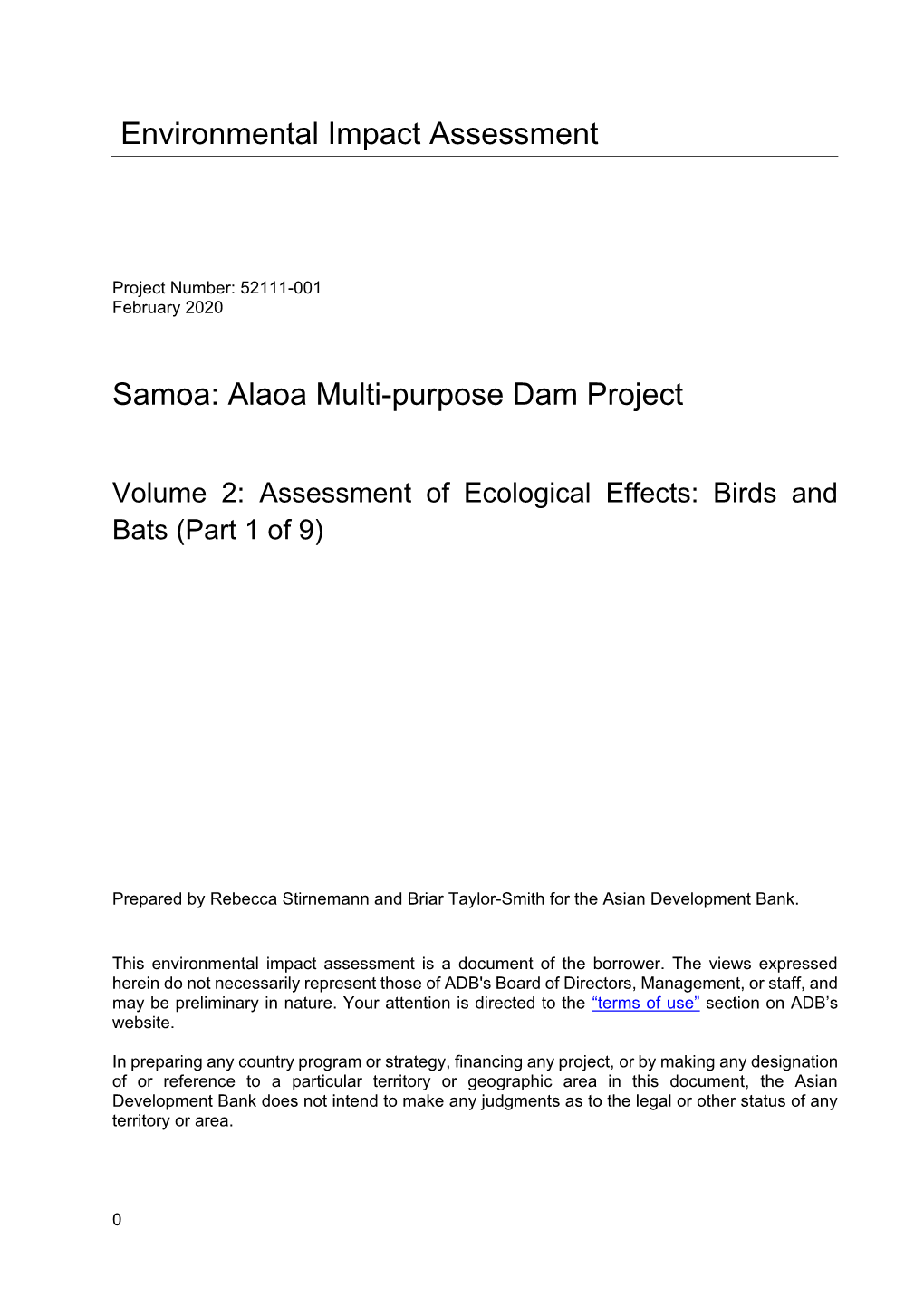 Assessment of Ecological Effects: Birds and Bats (Part 1 of 9)