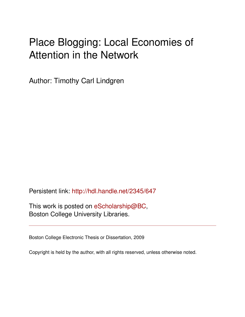 Place Blogging: Local Economies of Attention in the Network