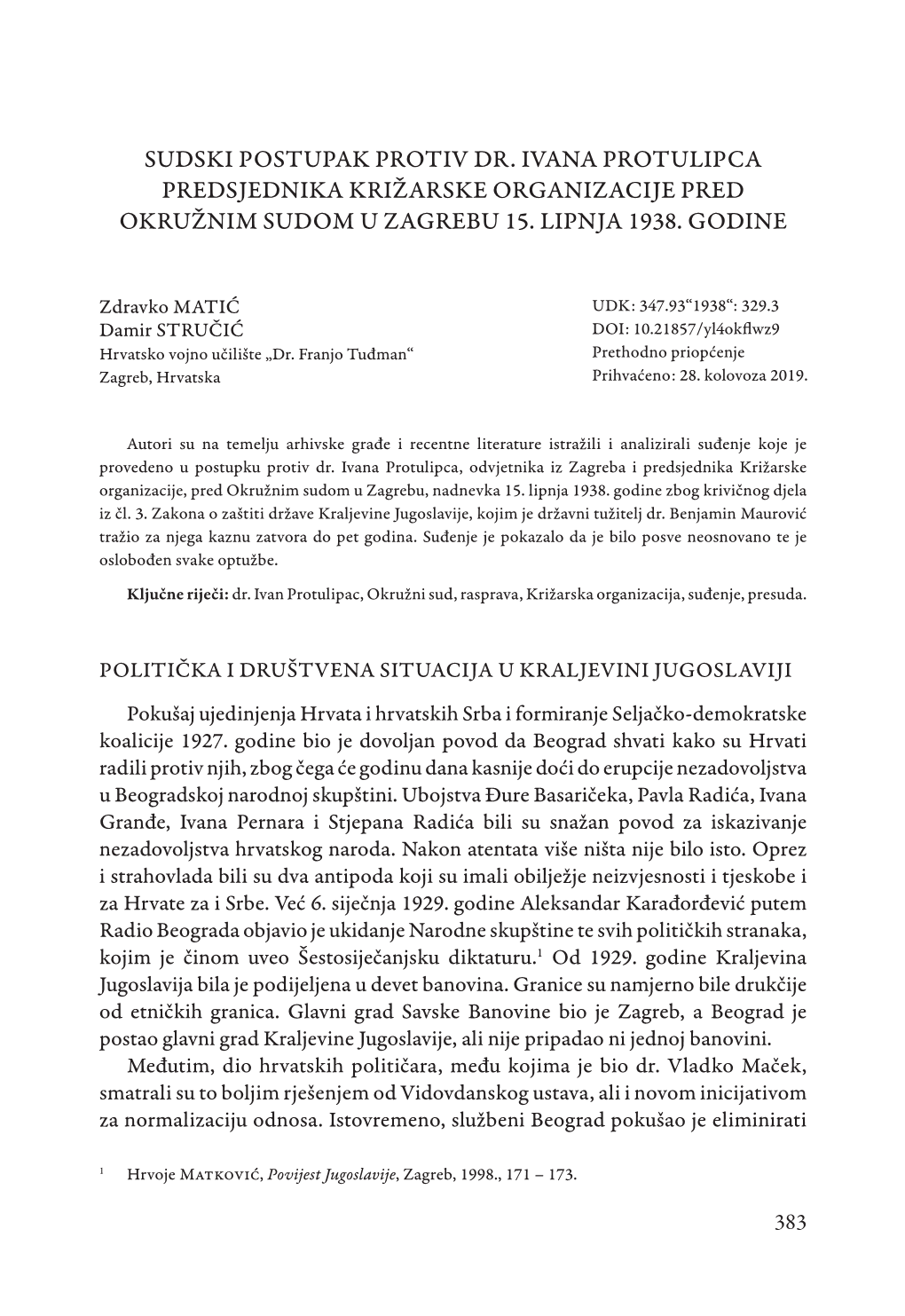 Sudski Postupak Protiv Dr. Ivana Protulipca Predsjednika Križarske Organizacije Pred Okružnim Sudom U Zagrebu 15