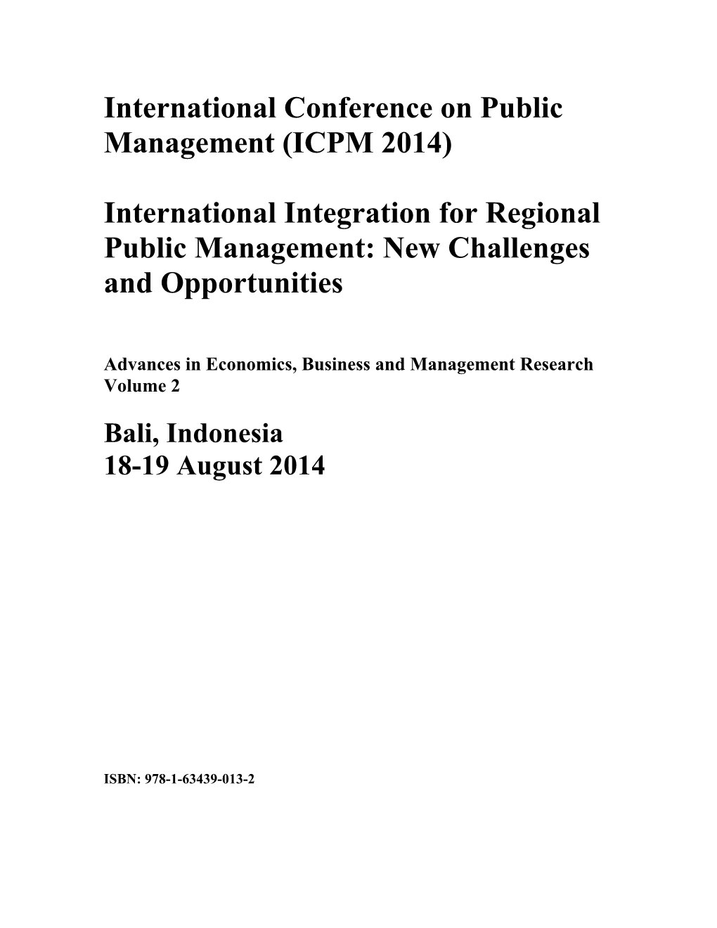 (ICPM 2014) International Integration for Regional Public Management
