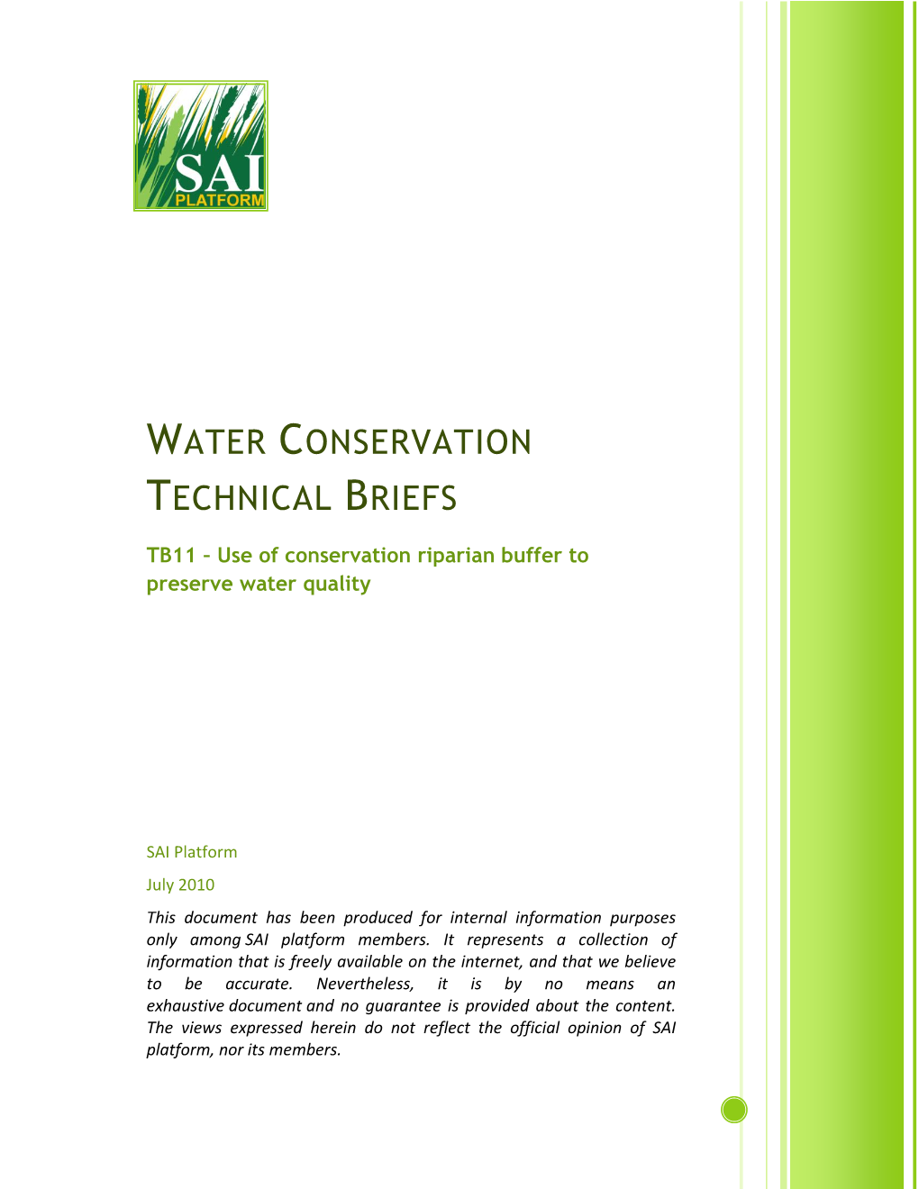 Use of Conservation Riparian Buffer to Preserve Water Quality