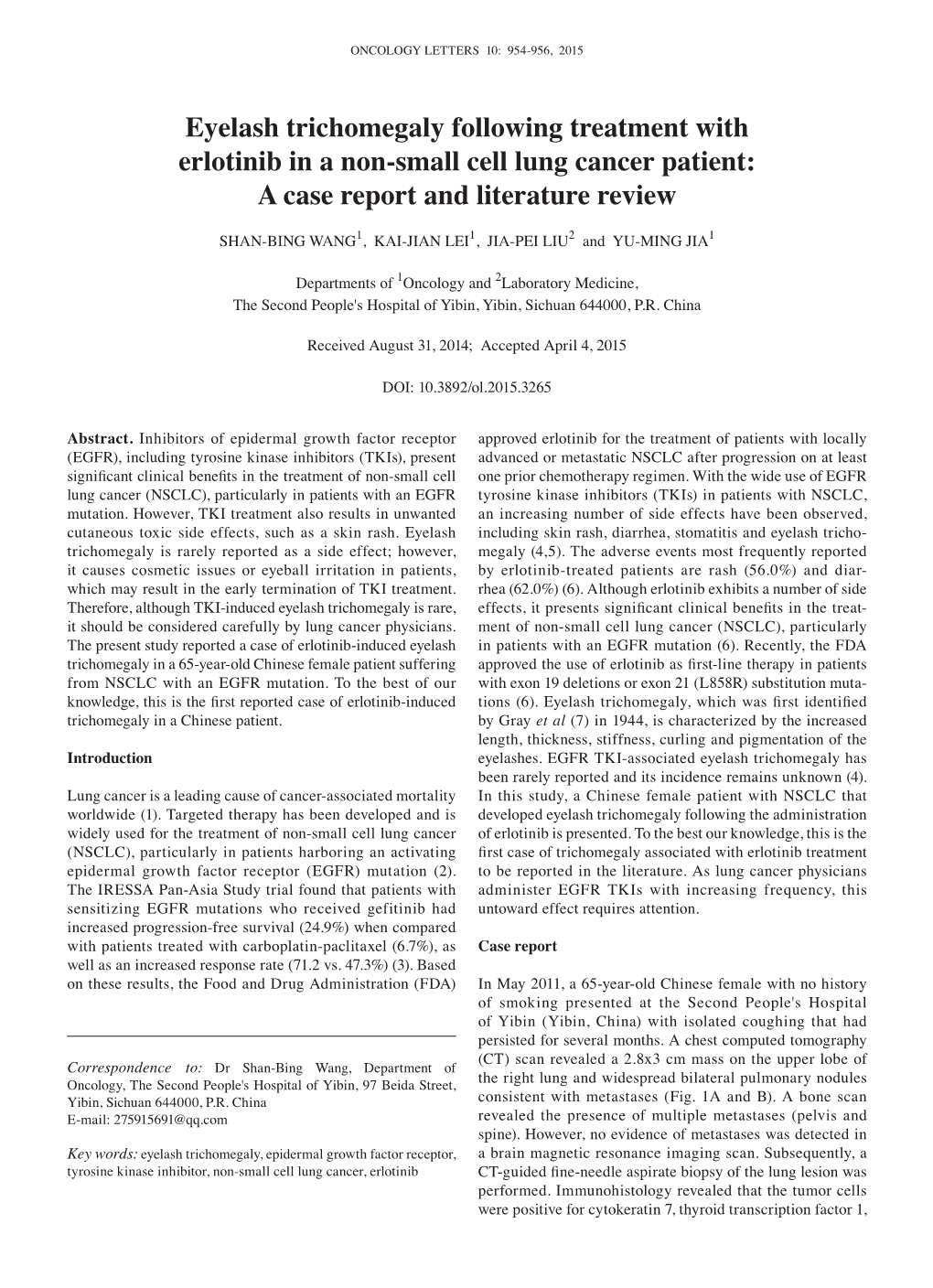 Eyelash Trichomegaly Following Treatment with Erlotinib in a Non‑Small Cell Lung Cancer Patient: a Case Report and Literature Review