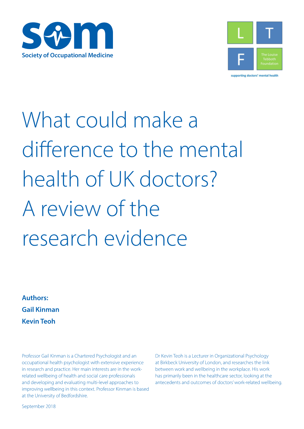 What Could Make a Difference to the Mental Health of UK Doctors? a Review of the Research Evidence