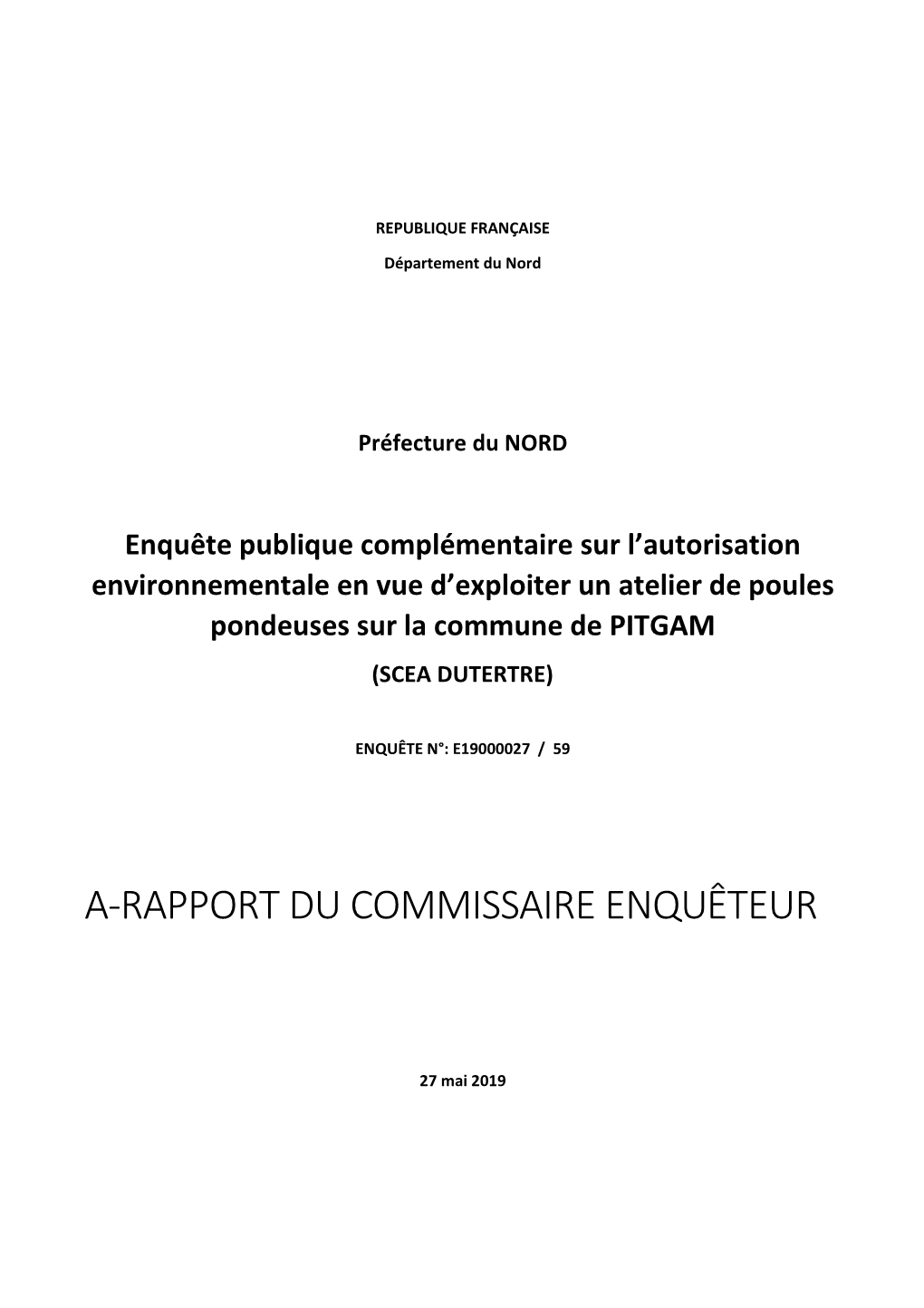 A-Rapport Du Commissaire Enquêteur