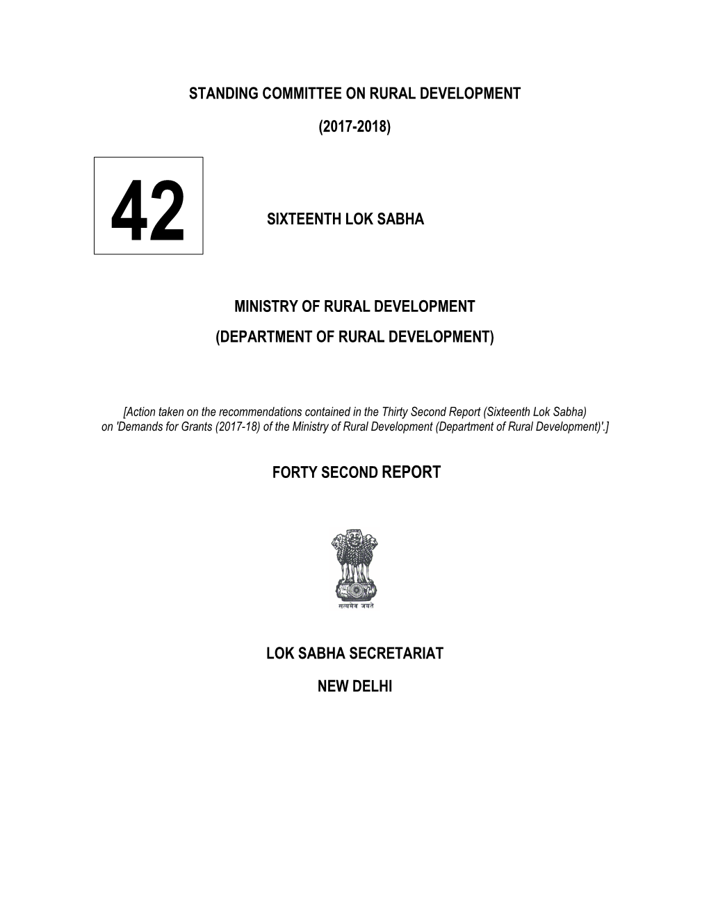 Standing Committee on Rural Development (2017-2018)