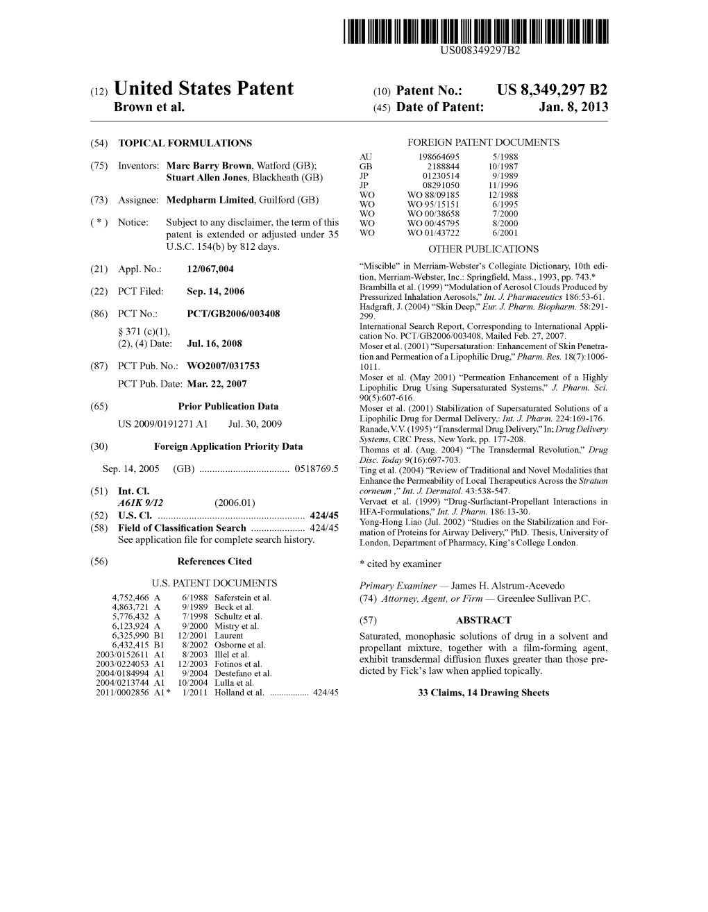 (12) United States Patent (10) Patent No.: US 8,349,297 B2 Brown Et Al