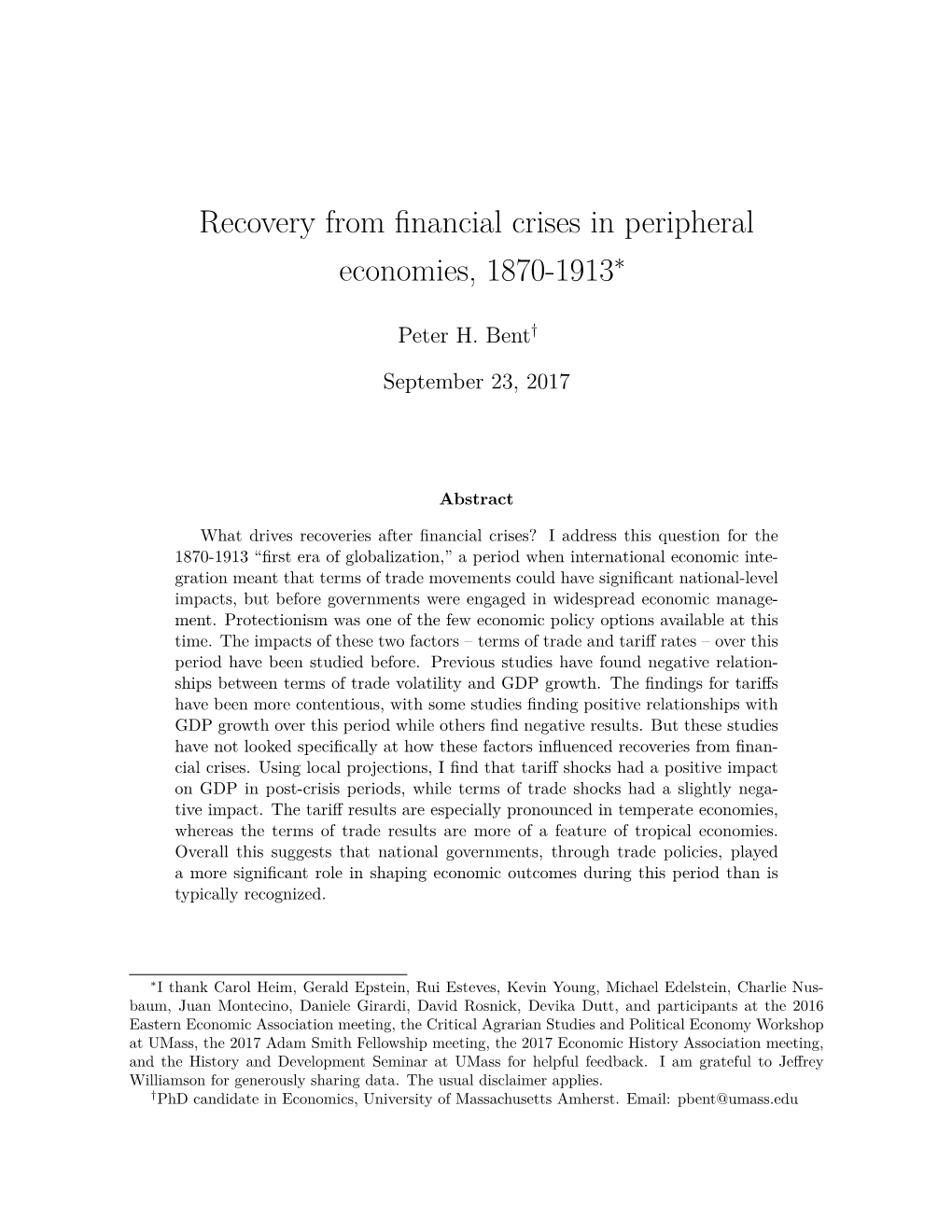 Recovery from Financial Crises in Peripheral Economies, 1870-1913