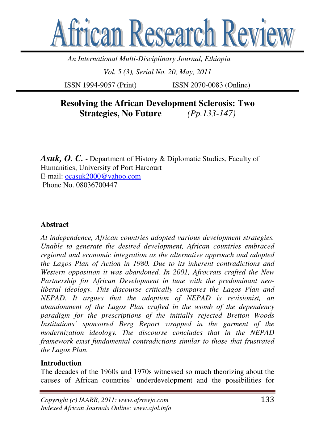 Resolving the African Development Sclerosis: Two Strategies, No Future (Pp.133-147)