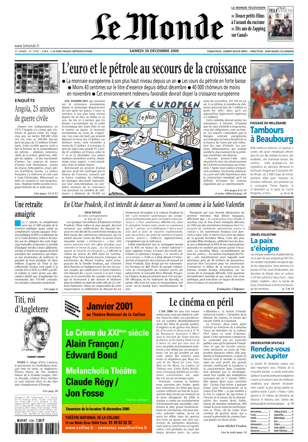 LE MONDE/PAGES<UNE>