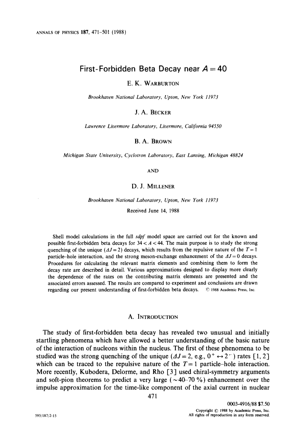 First-Forbidden Beta Decay Near a = 40