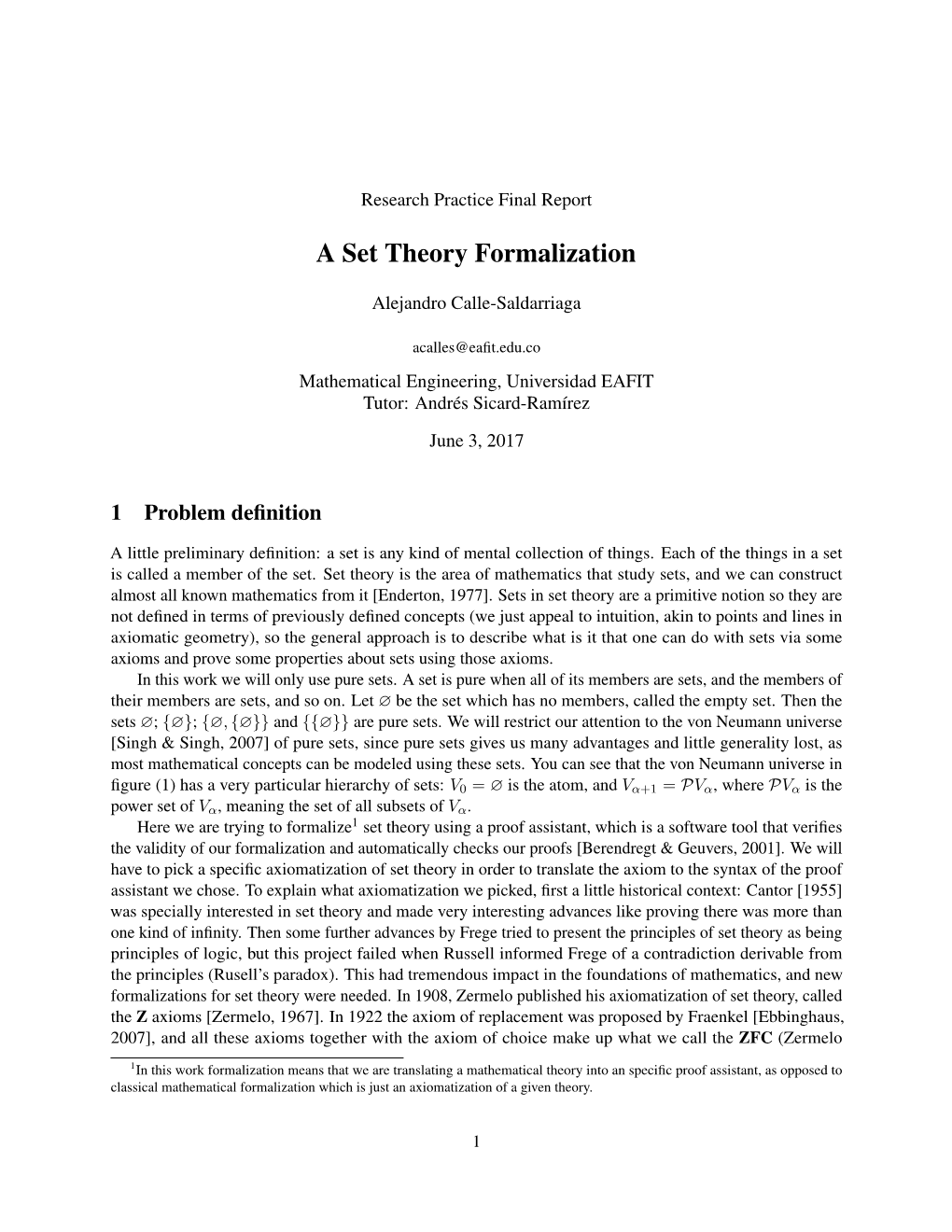 A Set Theory Formalization