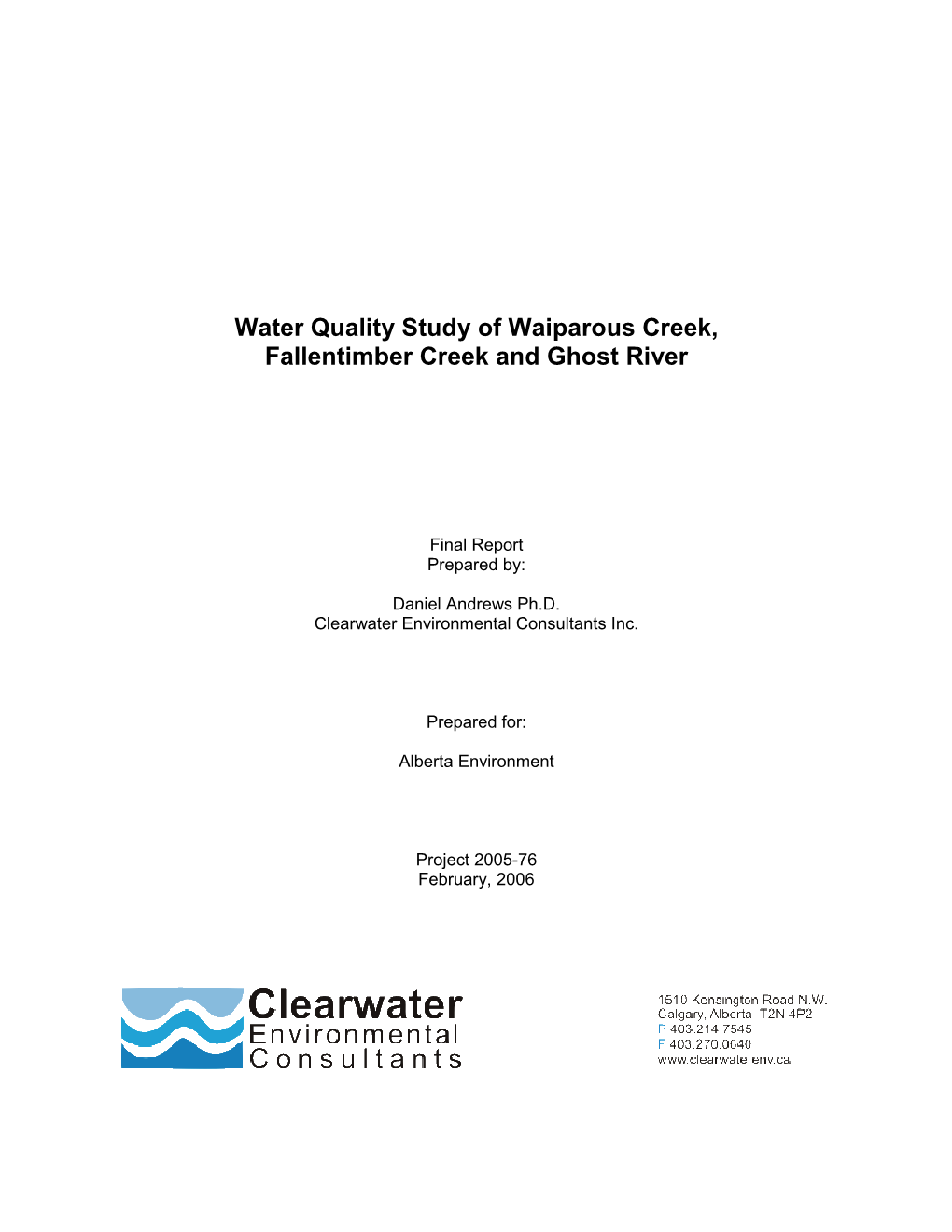 Water Quality Study of Waiparous Creek, Fallentimber Creek and Ghost River