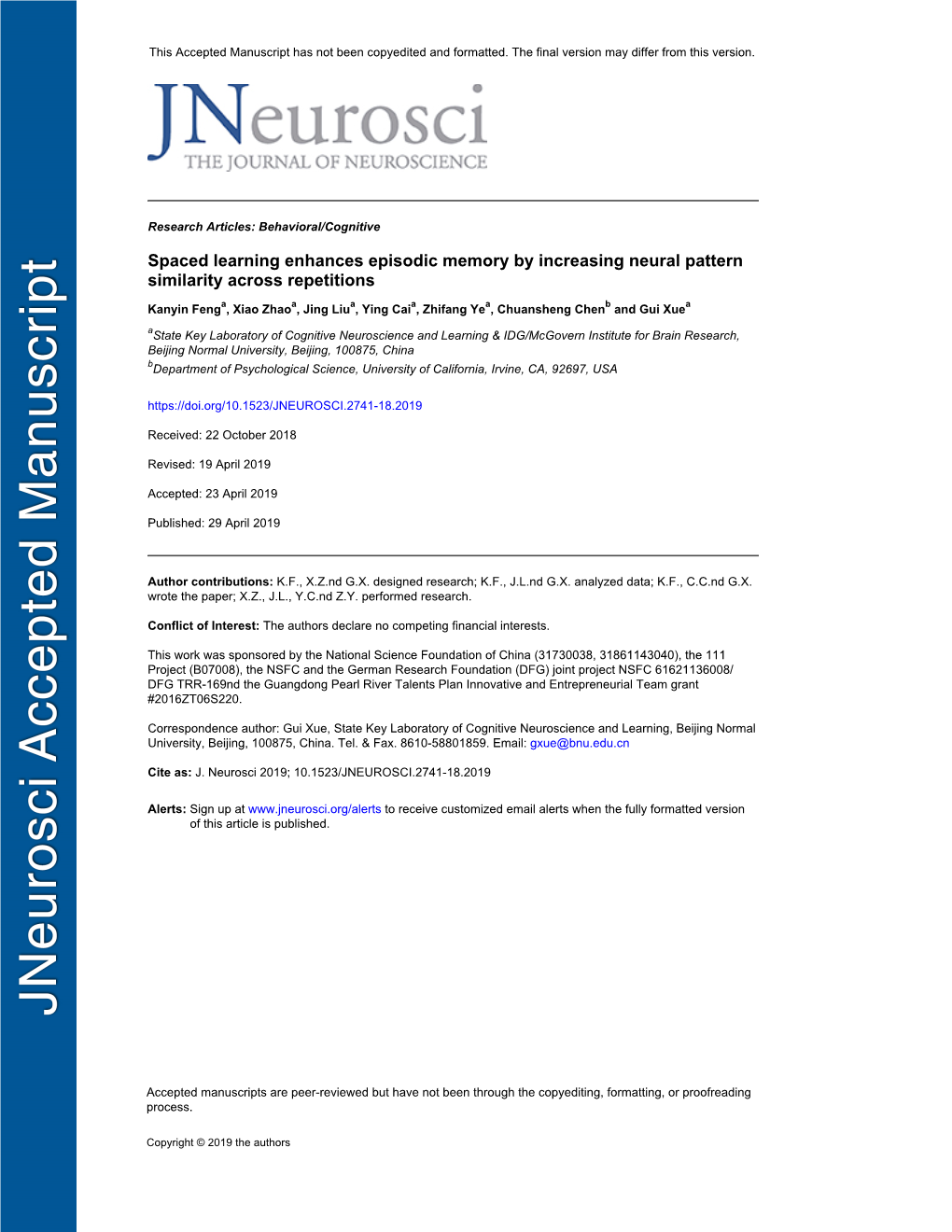 Spaced Learning Enhances Episodic Memory by Increasing Neural Pattern Similarity Across Repetitions