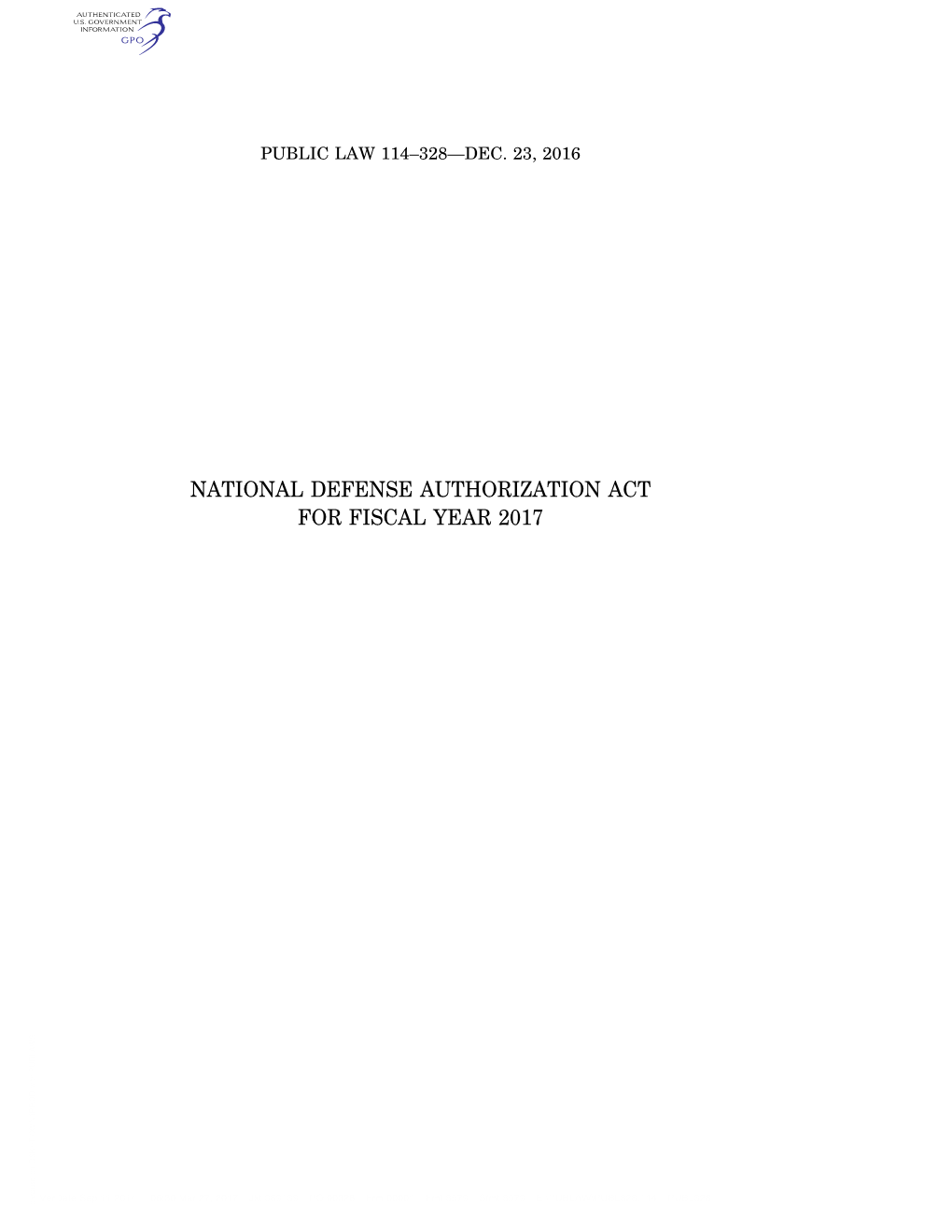 National Defense Authorization Act for Fiscal Year 2017