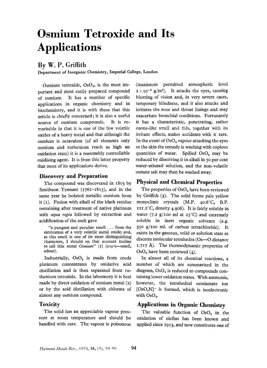 Osmium Tetroxide and Its Applications