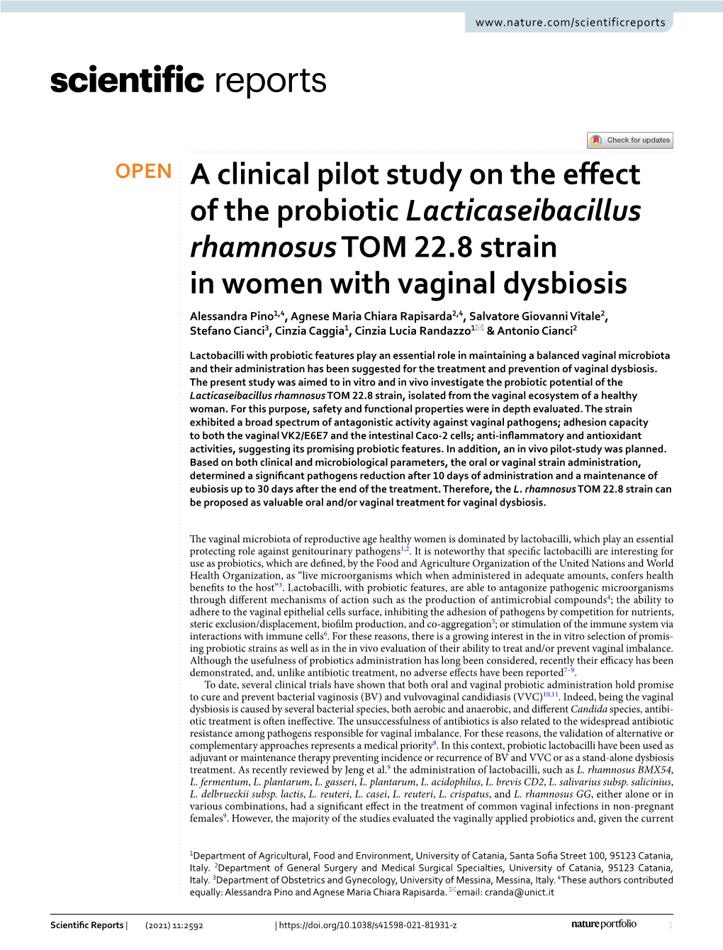 A Clinical Pilot Study on the Effect of the Probiotic Lacticaseibacillus