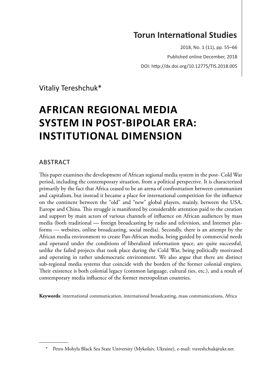 African Regional Media System in Post Bipolar