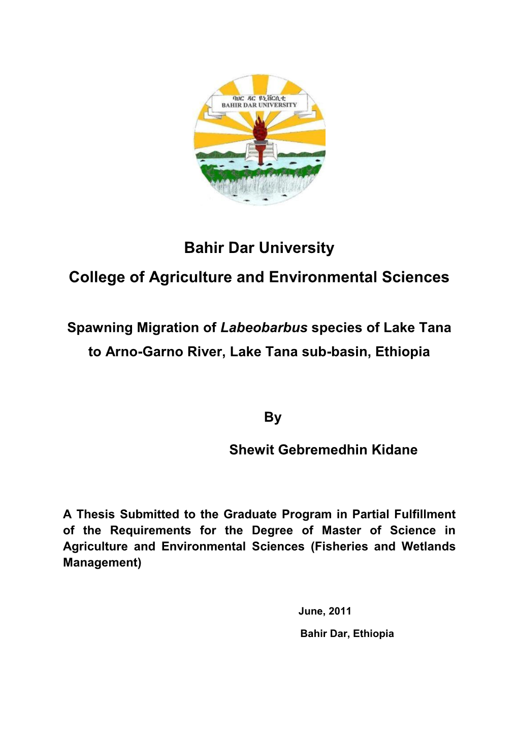 Bahir Dar University College of Agriculture and Environmental Sciences