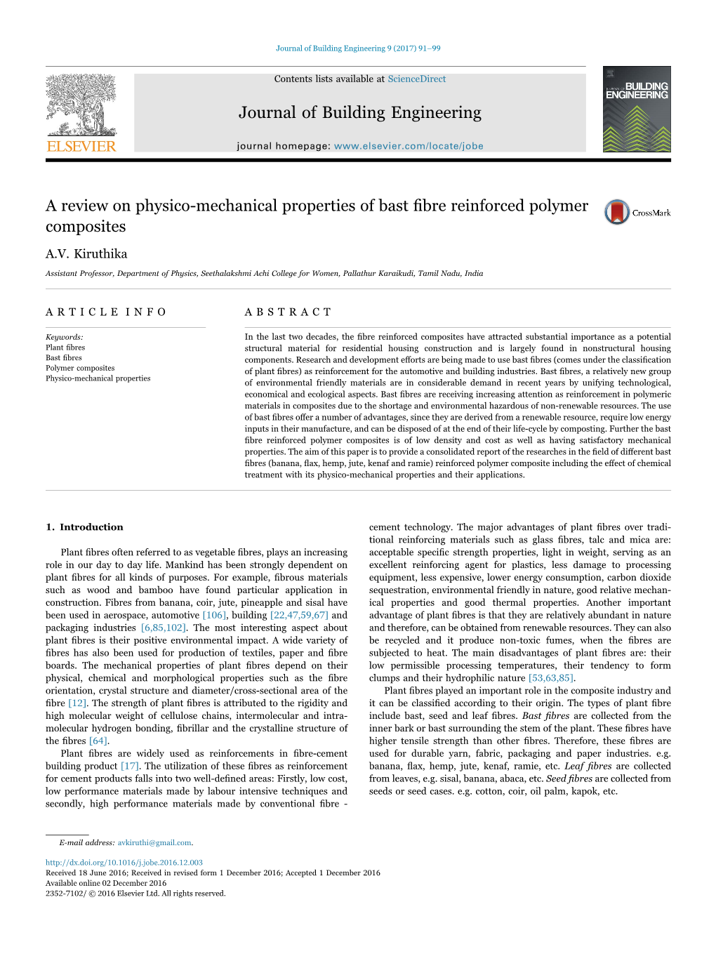 A Review on Physico-Mechanical Properties of Bast Fibre Reinforced