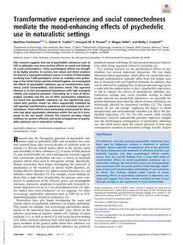 Transformative Experience and Social Connectedness Mediate the Mood-Enhancing Effects of Psychedelic Use in Naturalistic Settings
