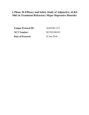 A Phase 3B Efficacy and Safety Study of Adjunctive ALKS 5461 in Treatment Refractory Major Depressive Disorder