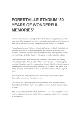 Forestville Stadium ’50 Years of Wonderful Memories’