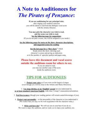 A Note to Auditionees for the Pirates of Penzance