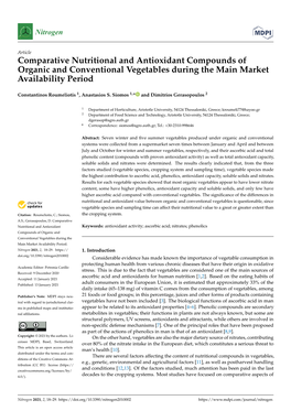 Comparative Nutritional and Antioxidant Compounds of Organic and Conventional Vegetables During the Main Market Availability Period