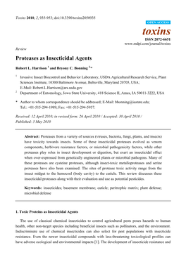 Proteases As Insecticidal Agents