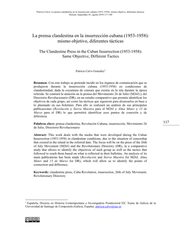 La Prensa Clandestina En La Insurrección Cubana (1953-1958): Mismo Objetivo, Diferentes Tácticas