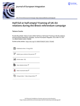 Half-Full Or Half-Empty? Framing of UK–EU Relations During the Brexit Referendum Campaign