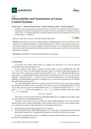 Observability and Symmetries of Linear Control Systems