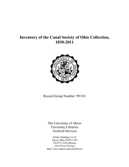 Inventory of the Canal Society of Ohio Collection, 1830-2011