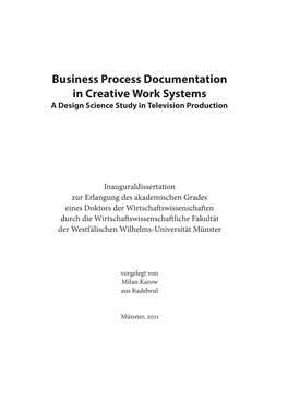 Business Process Documentation in Creative Work Systems a Design Science Study in Television Production