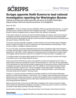 Scripps Appoints Keith Summa to Lead National Investigative Reporting For