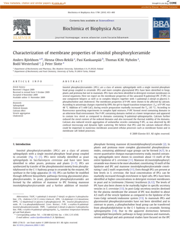 Characterization of Membrane Properties of Inositol Phosphorylceramide