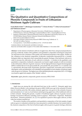 The Qualitative and Quantitative Compositions of Phenolic Compounds in Fruits of Lithuanian Heirloom Apple Cultivars