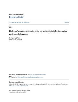 High Performance Magneto-Optic Garnet Materials for Integrated Optics and Photonics