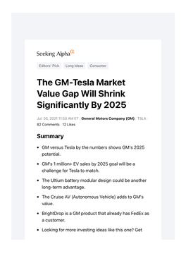 GM Vs. Tesla Before in August of 2020 "GM Vs