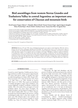Bird Assemblages from Western Sierras Grandes and Traslasierra Valley in Central Argentina: an Important Area for Conservation of Chacoan and Mountain Birds