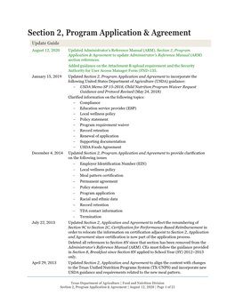 Application Agreement/Renewal—Table of Contents