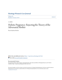 Holistic Pregnancy: Rejecting the Theory of the Adversarial Mother Rona Kaufman Kitchen