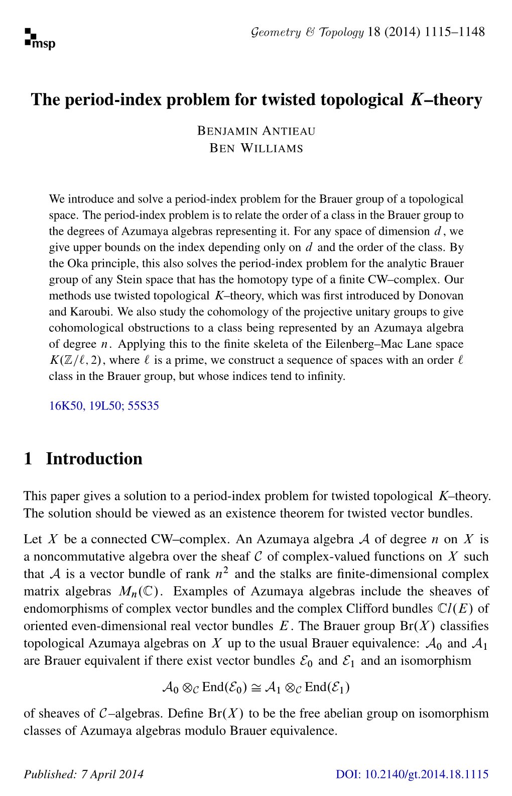 The Period-Index Problem for Twisted Topological K–Theory