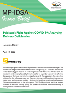 Pakistan's Fight Against COVID-19: Analysing Delivery Deficiencies