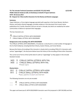 1 TO: the Unicode Technical Committee and ISO/IEC JTC1/SC2