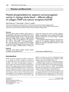 Platelet Phosphatidylserine Exposure and Procoagulant Activity in Clotting Whole Blood – Different Effects of Collagen,TRAP and Calcium Ionophore A23187